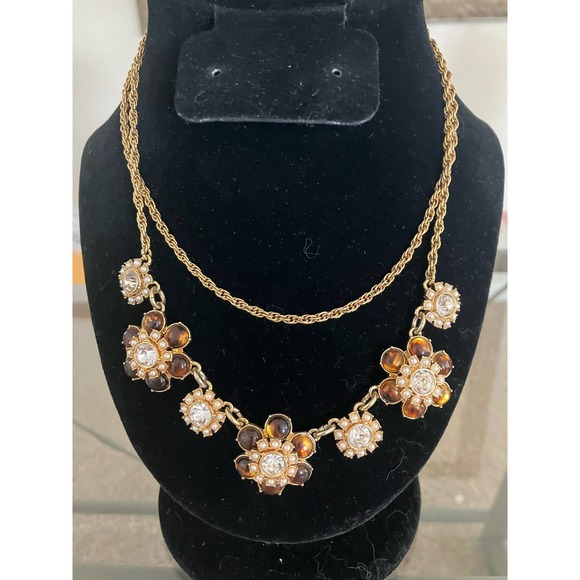 Ann Taylor Jewelry - Ann Taylor Double Gold Tone/Tortoise Shell Color Strand Necklace with Flowers